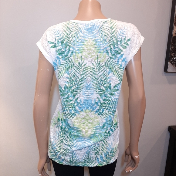 CHAUS SPORT Burnout Tee Short Dolman Sleeve Floral Leaf Print Summer Vacation - Picture 7 of 12